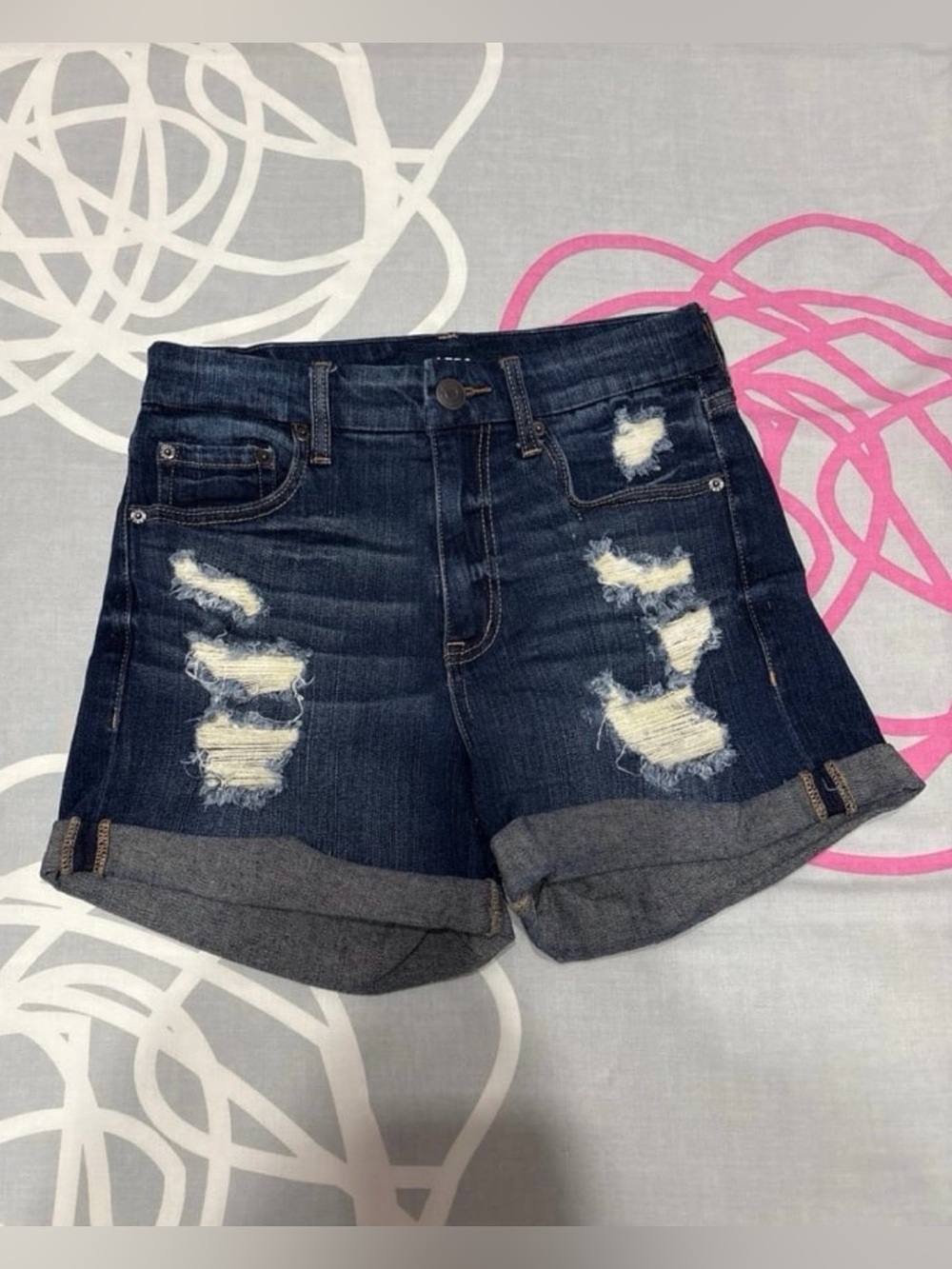 Aeropostale High-Rise Dark Wash Ripped Jean Shorts